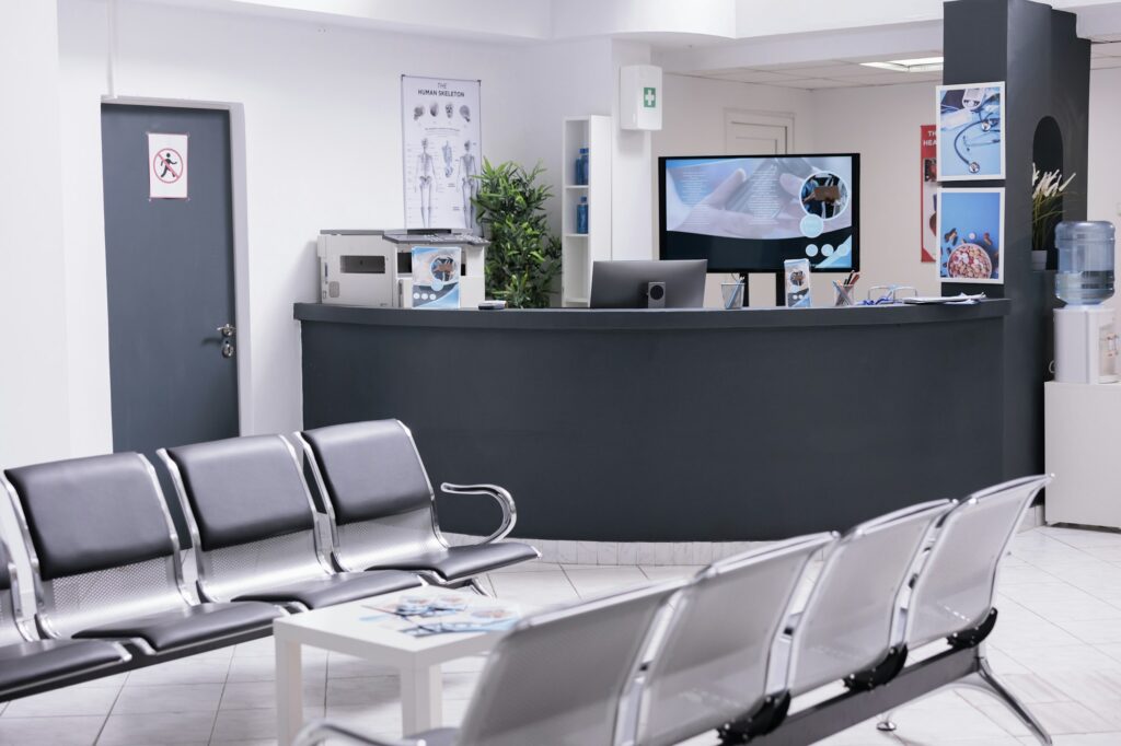Clinical reception with waiting room in lobby
